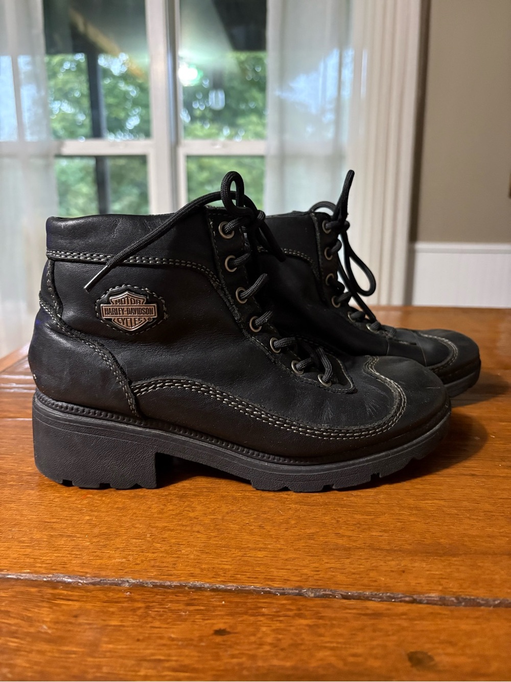 Harley-Davidson Women's Black Leather Lace-Up Moto Ankle Boots